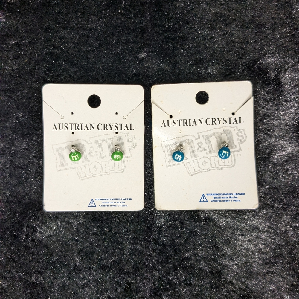 Two Pair M&M's Earrings With Austrian Crystal